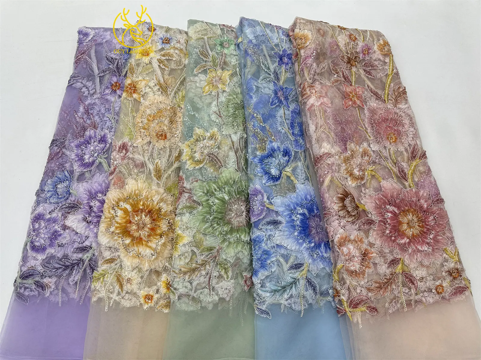 Neuer Stil 3D Blumen-Pailletten-Perlen-Spitzenstoff 2026 Afrikanischer Spitzenstoff Französische Netz-Pailletten-Spitze für Hochzeitskleider zum Nähen – Detail 3