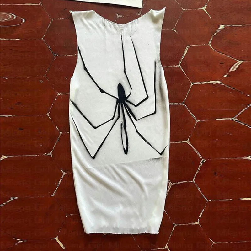 2025 Y2k Clothes Tops Aesthetic Sleeveless White Tank Top Summer Print fairy trashy spider print Sleeveless Harajuku Streetwear