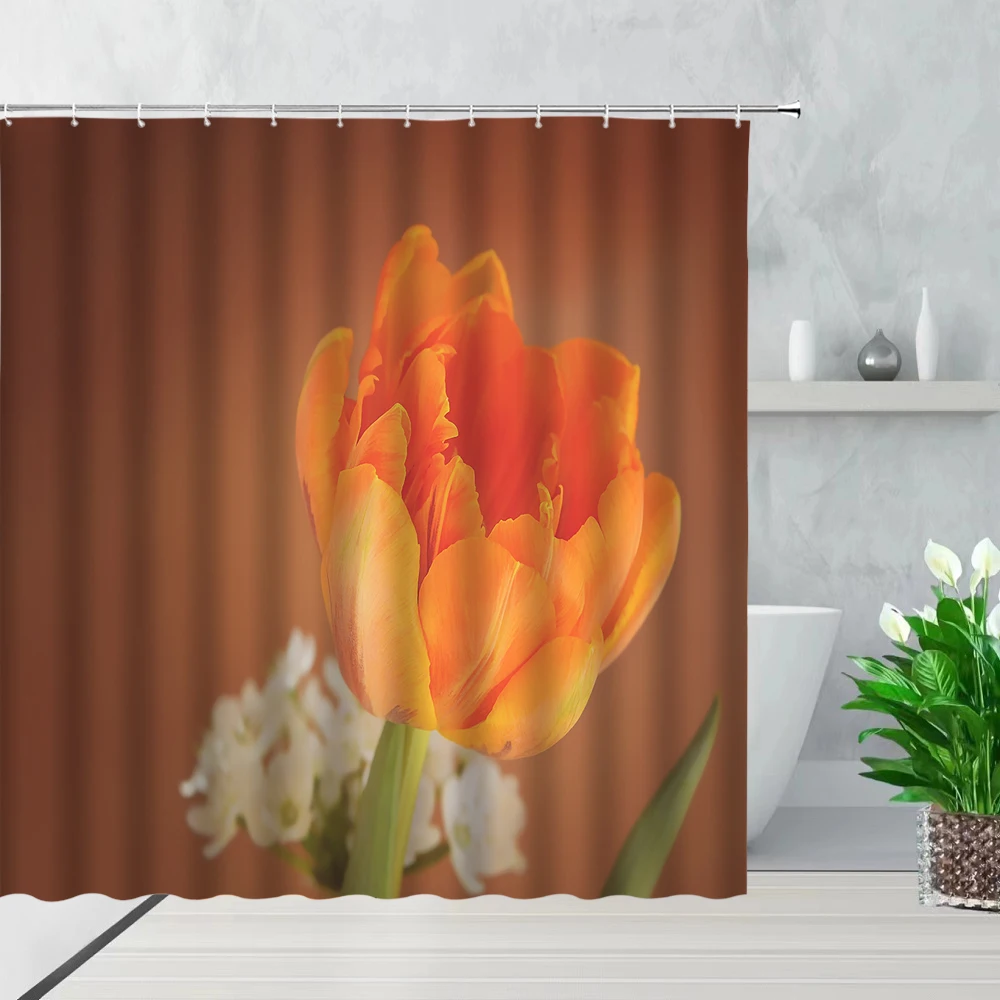 

Bathroom Decor Fabric Shower Curtain Rose Fresh Flower Bones Flower Theme Waterproof Bath Curtain With Hooks Bathroom Home Decor