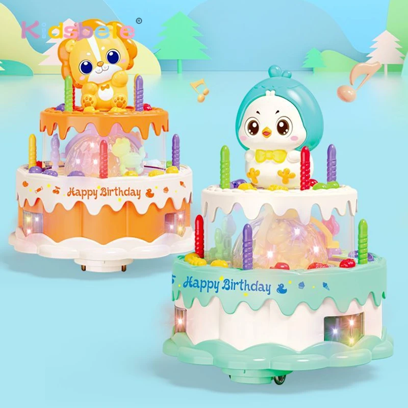 

Electric Birthday Cake Toy With Lights & Music Toddlers Perfect Gift with Rotating Wheels Toy Cute Simulation Walking Cake Toy