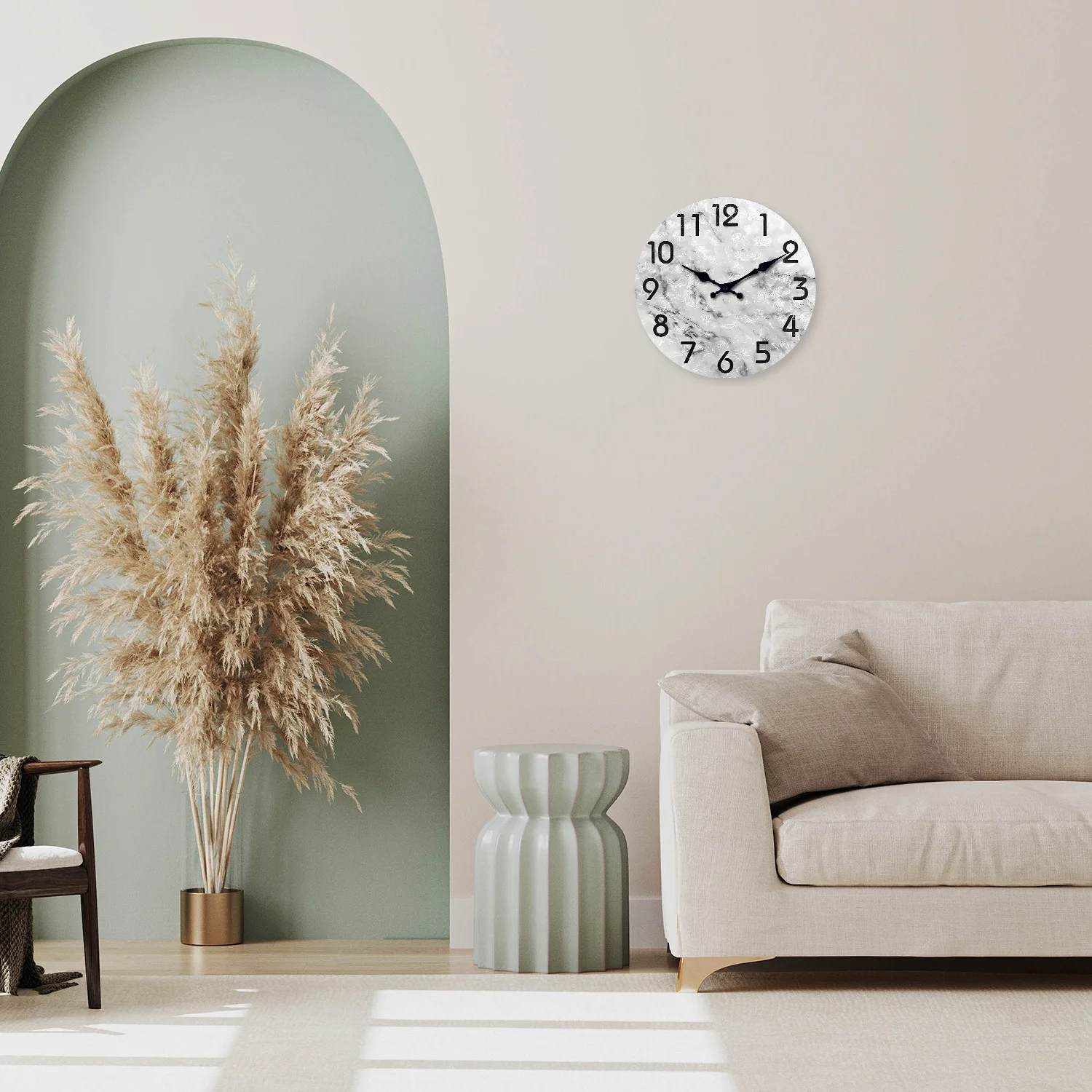 Modern Gray and Black Marble Oil Painting Pattern Wooden Wall Clock for Living Room, Bedroom, Kitchen, Home Decoration, Silent Quartz Clock, Holiday
