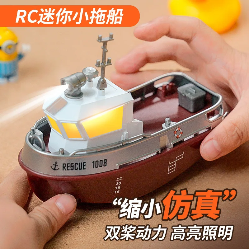 In Stock 1:32 Remote Control Boat Mini Charging High-Speed Speedboat Rc Speedboat Tug Can Be Launched Model Boat Kid Outdoor Toy