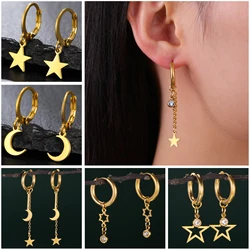Unift Aesthetics Star Moon Hoop Earrings for Women Stainless Steel Earring Romantic Trendy Minimalist Jewelry Party Wedding