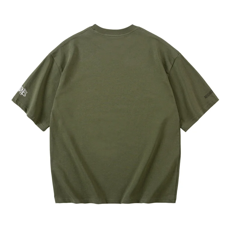 تي شيرت NBHD بأكمام قصيرة بتصميم كلاسيكي باللون الأسود والأخضر الزيتوني، مقاس كبير، قطن 100%، قماش سميك، ملابس رجالية كاجوال