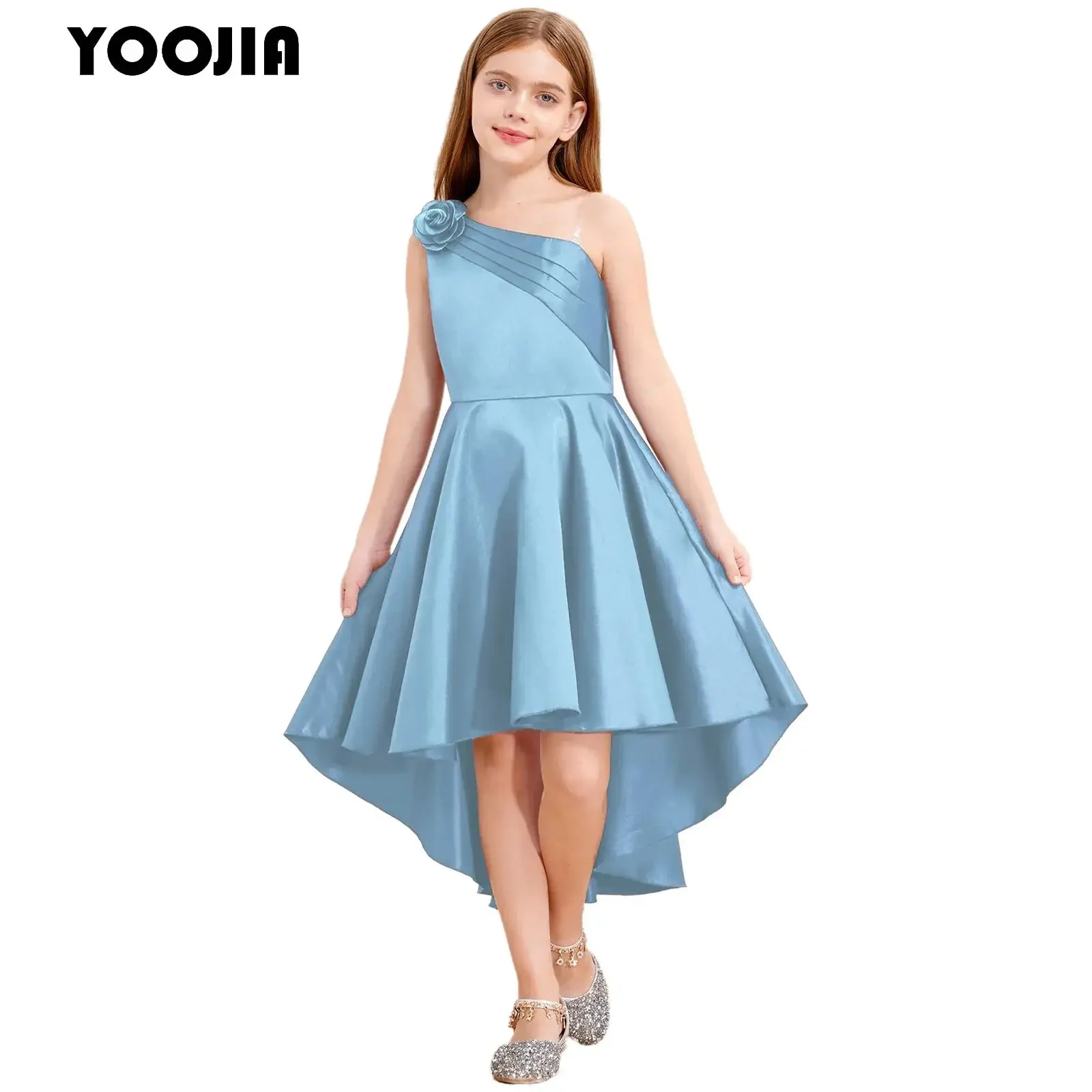 

Satin Flower Girl Dress Kids One Shoulder Formal Dress for Pageant Wedding Party Dress Pageant Banquet Prom Ball Gown