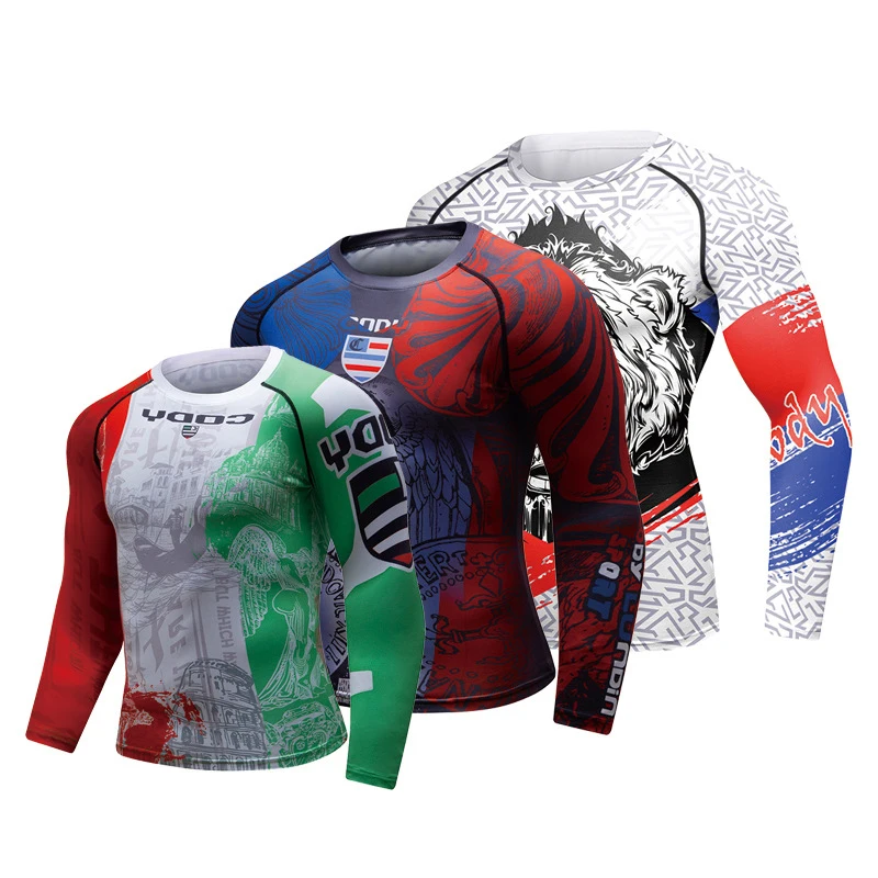 MMA BJJ Rashguard t-shirty Rash Guard Fitness dres koszulki bokserskie Muay Thai kompresja mężczyźni MMA Kickboxing strój sportowy 07