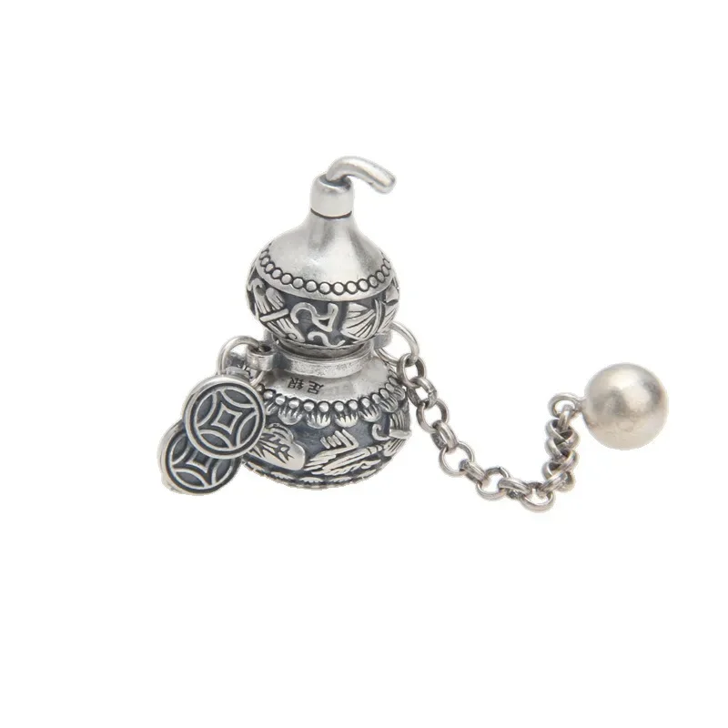 

S990 silver Fulu double full gourd copper coins attract wealth, auspicious personality niche retro accessories