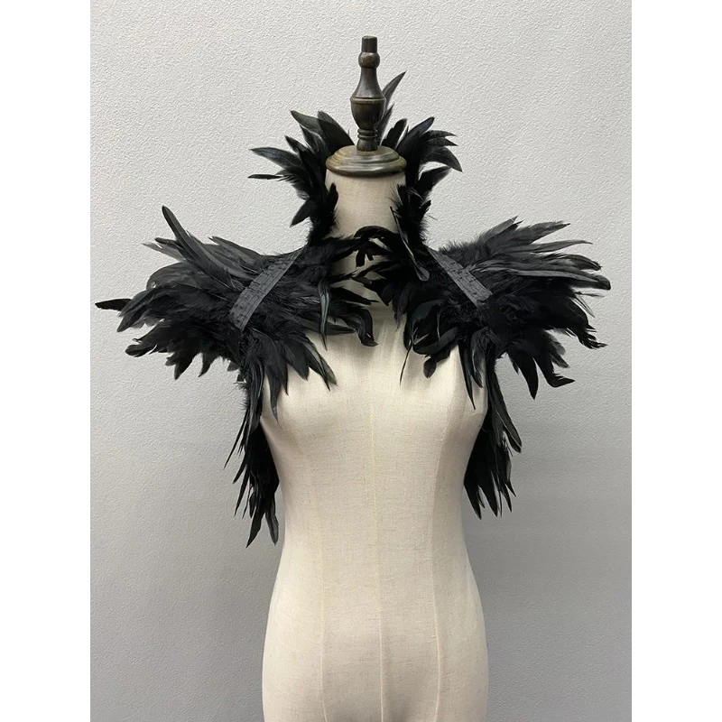 

Natural Feather Shrugs Shawl For Women Cosplay Black Halloween Luxury Feather Shoulder Wraps Sexy Punk Gothic Feather Scarves