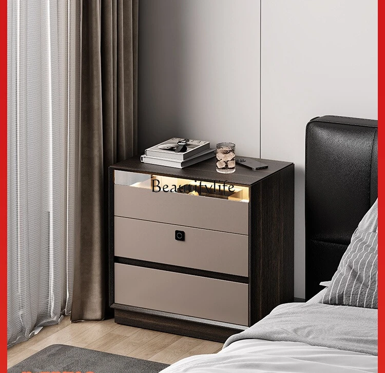 

Italian minimalist solid wood bedside table light luxury high-end storage locker floor bedside table