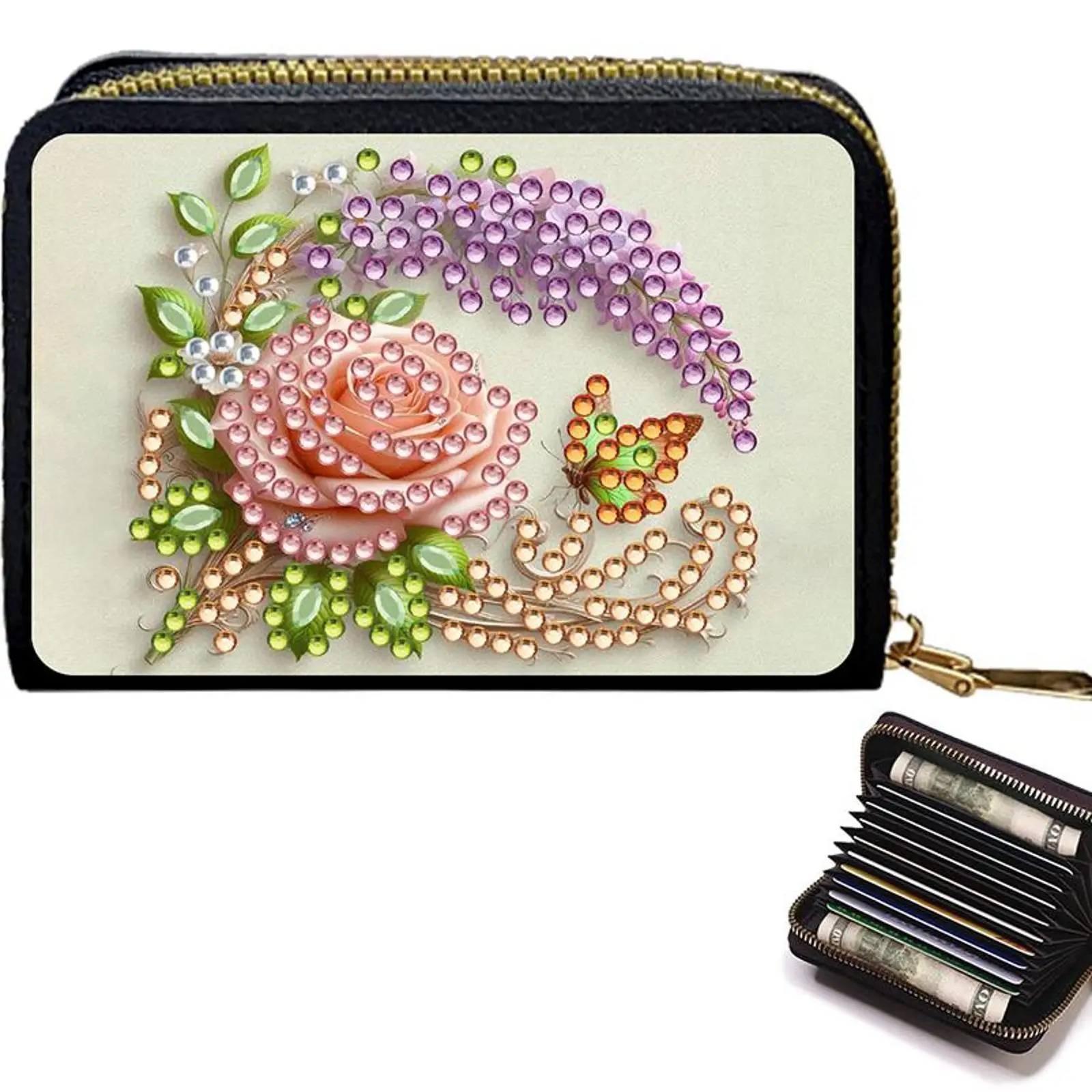 

DIY Diamond Painting Art Card Holder Kits Zipper Closure 5D Diamond Painting Art Portable Card Bag