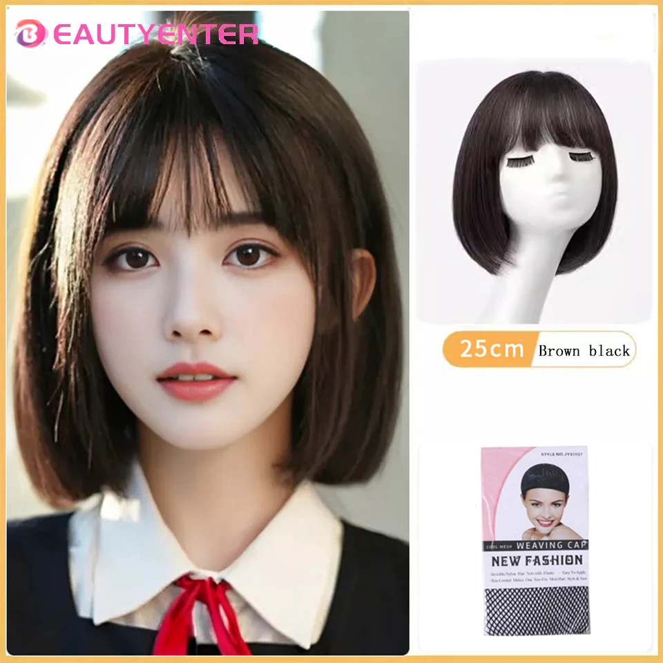 BEAUTYENTER Short Black Bangs Synthetic Wig Lolita Cosplay Fashion Daily High Temperature Resistant Wig Woman