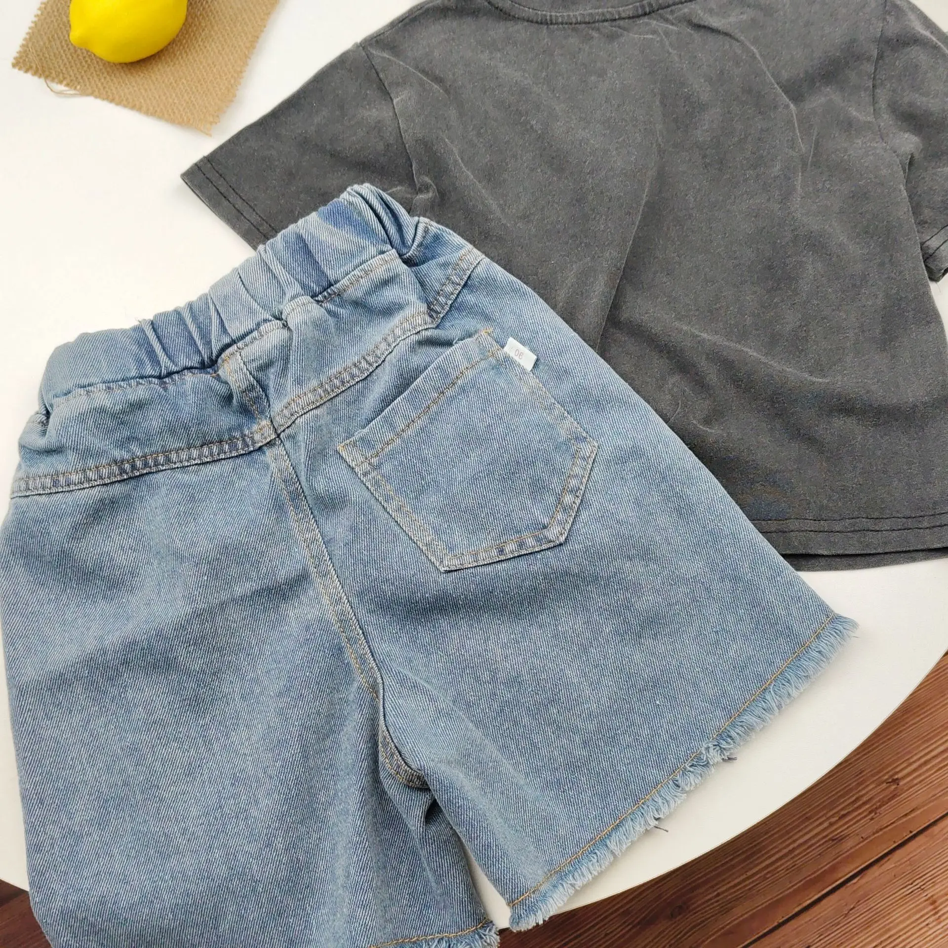 Two Piece Set of Cool Printed Short Sleeved Round Neck T-shirt and blue denim shorts for boys Fashion children Suit 2-10 Years 4