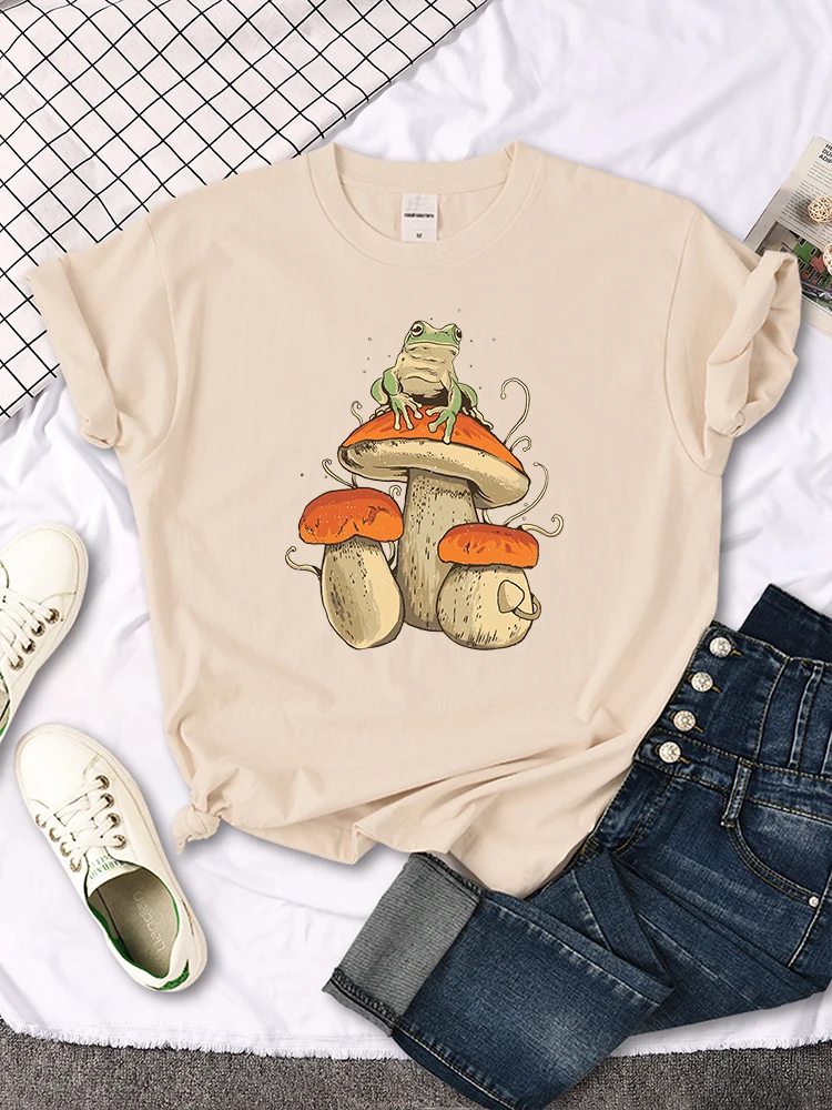 Cottagecore Aesthetic Mushroom Dark Academia Frog Women Tshirts Breathable Crop Top Hip Hop Tees Shirt Summer New T-Shirt Female