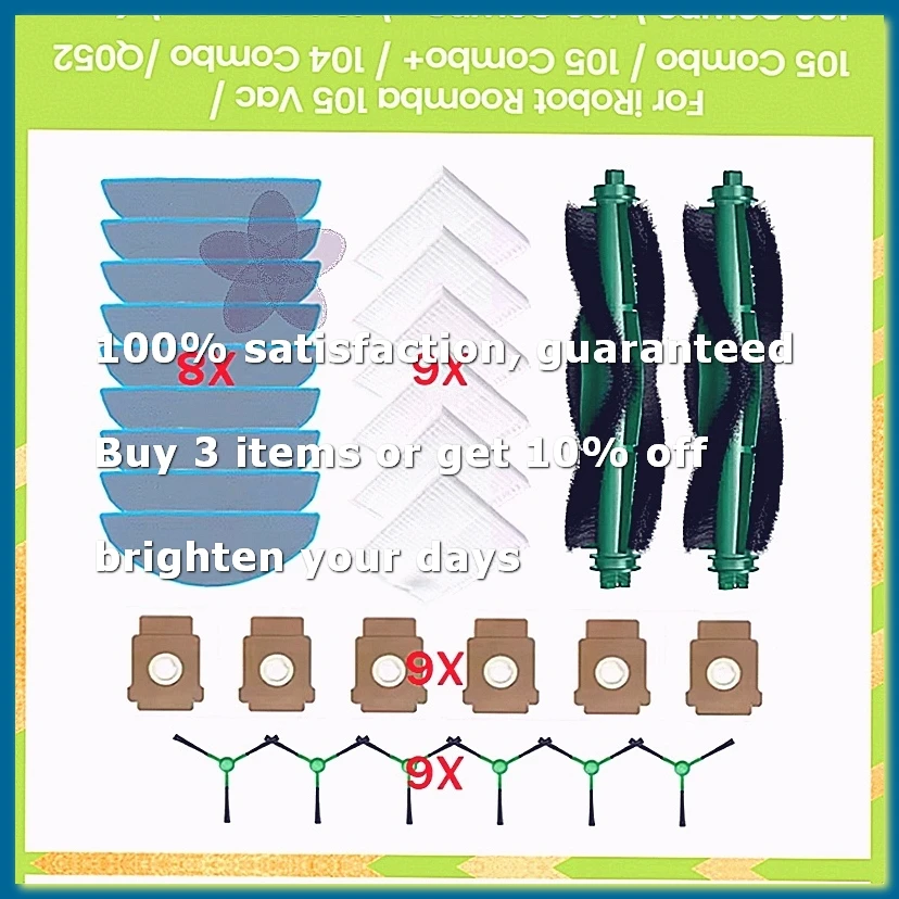 For 105 Vac / 105 Combo / 105 Combo+ / 104 Combo /Q052 Spare Parts Vacuum Brush Dust Bag Filter Mop Cloth
