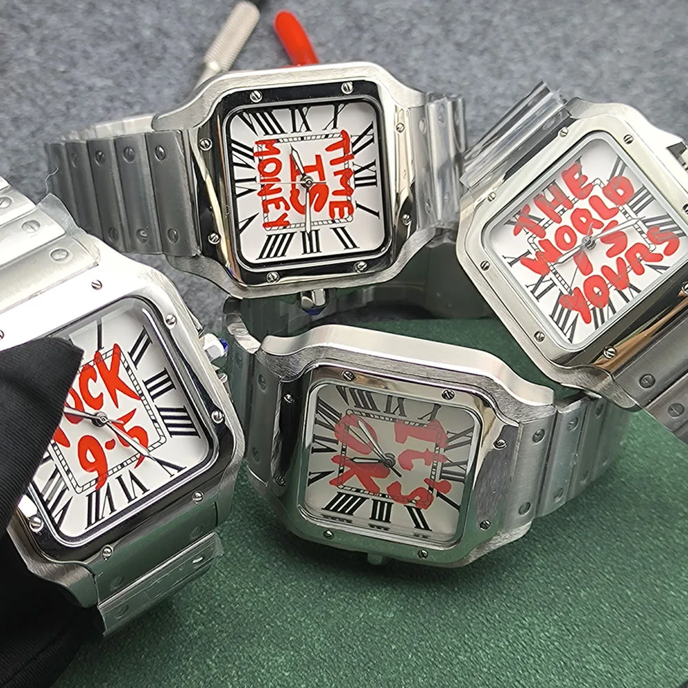 38MM NH35 Watch  Men's Watch Square Watch Santos Watch Men's Stainless Steel Watch NH35 Movement