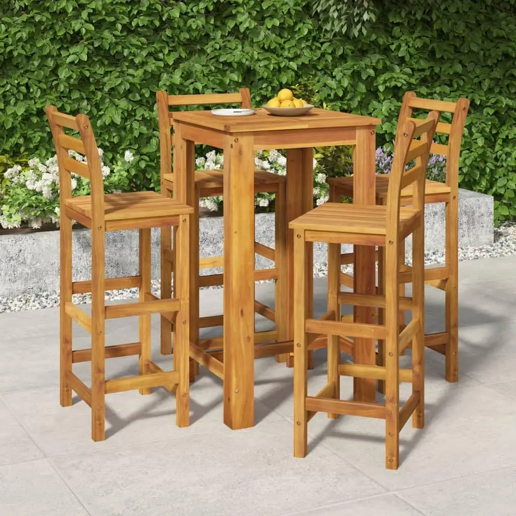 5 Piece Acacia Wood Patio Dining Set, Outdoor Bistro Table & Chair, Garden Backyard Balcony Furniture, Solid Wood, Customized