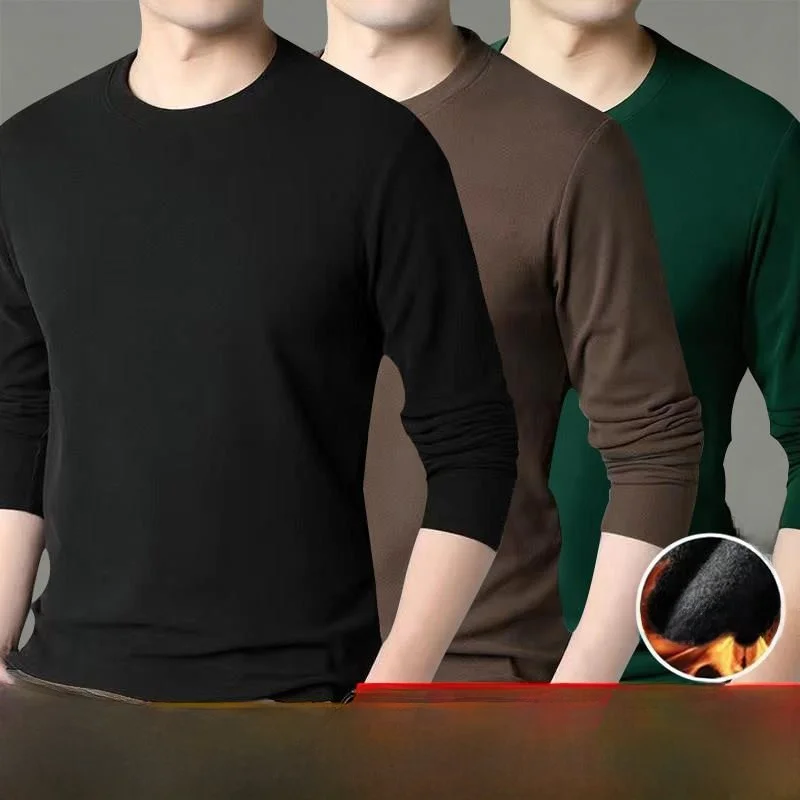 Men's Long Sleeve round Neck Fleece Lined Thermal Underwear T-Shirt Casual Style Comfortable Fit Dervo Material Thermal Regul...