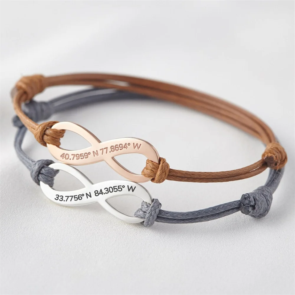 Bracelet for Women Stainless Steel Jewelry Personalized Rope Adjustable Custom Engraved Name Infinity Symbol Men Bracelets Gifts