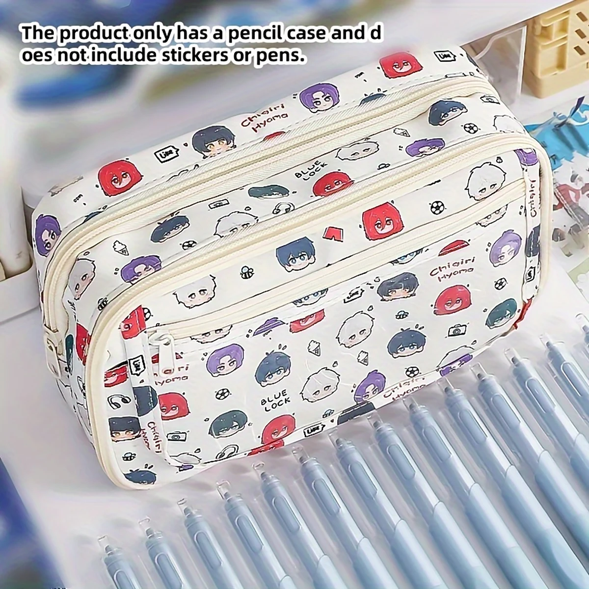 Anime Character Print Pencil Case - Dual-Zip Large Capacity Stationery Pouch - Durable Multi-Purpose Organizer for School Essent