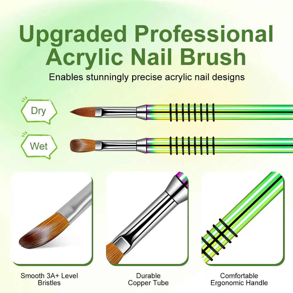 Kit de pinceaux pour Nail Art en acrylique, 3 pièces, poudre acrylique professionnelle, brosse à ongles étendue pour Nail Art, gravure 3D, outil de Salon de Nail Art