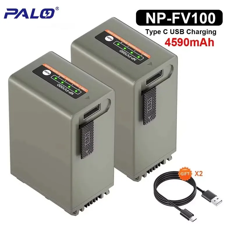 PALO 4590mAh NP-FV100 NP-FV70 Battery with 5V/2A Type-C Input for Sony FDR-AX33, FDR-AX53, FDR-AX60, FDR-AX700, FDR-AXP33,AX100E