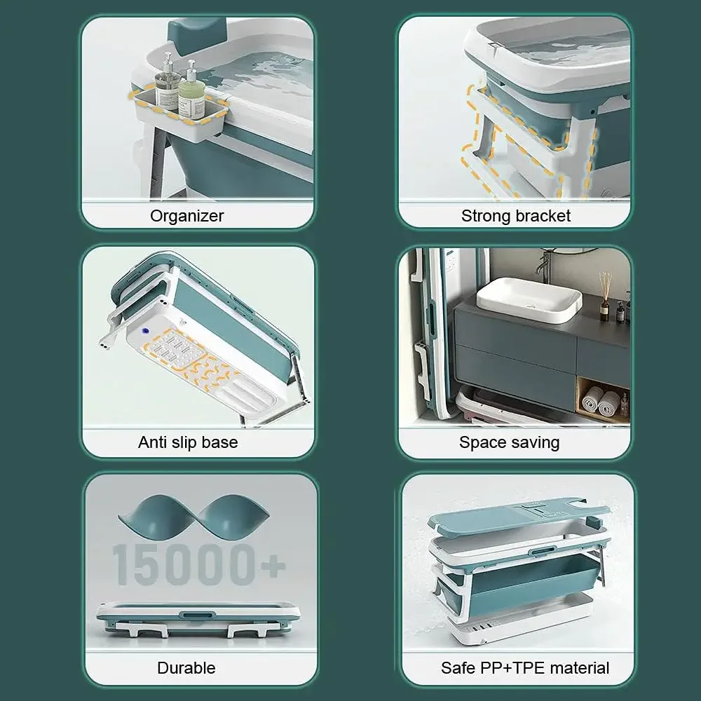 （XMSJ-Hot）Foldable Bathtub Portable Soaking Bath Tub for adult,Ideal for Hot Bath Ice Bath with Reached Out Hands 53 inch