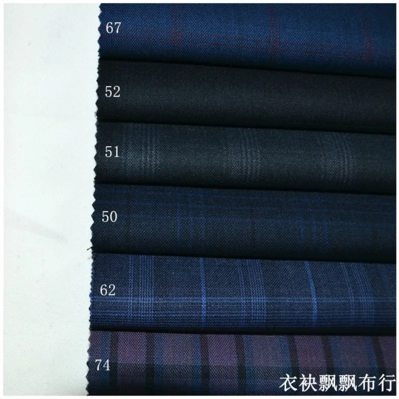 The fabric for suit is made of fine-spun purple-red dark blue and green wool It also used trousers skirts