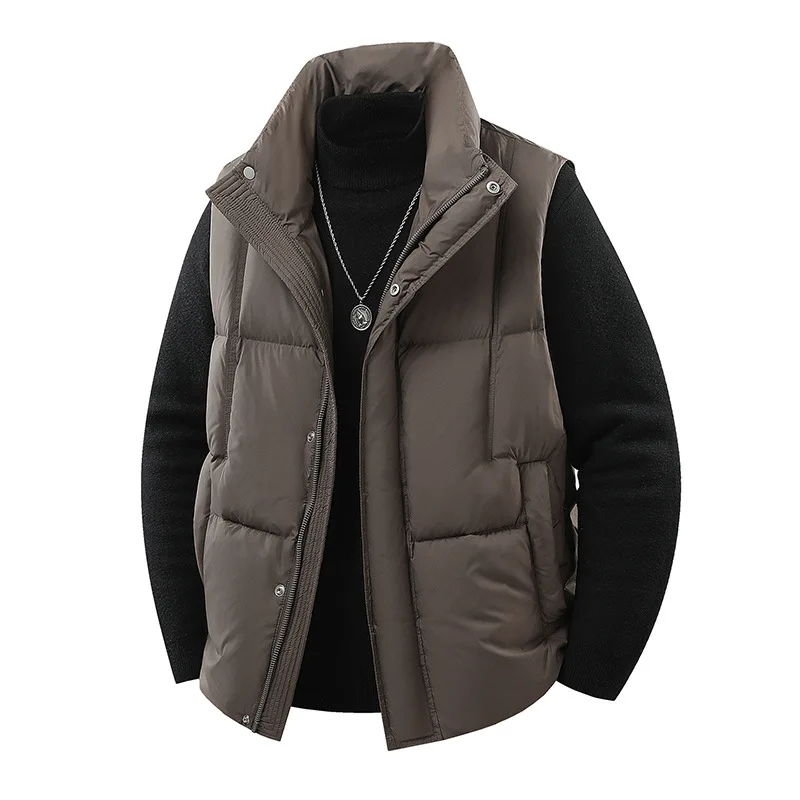 

Men's Autumn/Winter Down Vest, Solid Color Warm Sleeveless Stand Collar Jacket