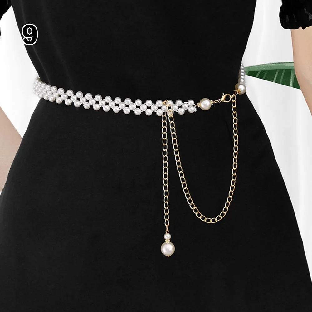 Fashion Elegant Beaded Waist Chain for Dress Boho Waist Accessories Floral Belly Chain Body Jewelry Pearl Thin Waist Chain