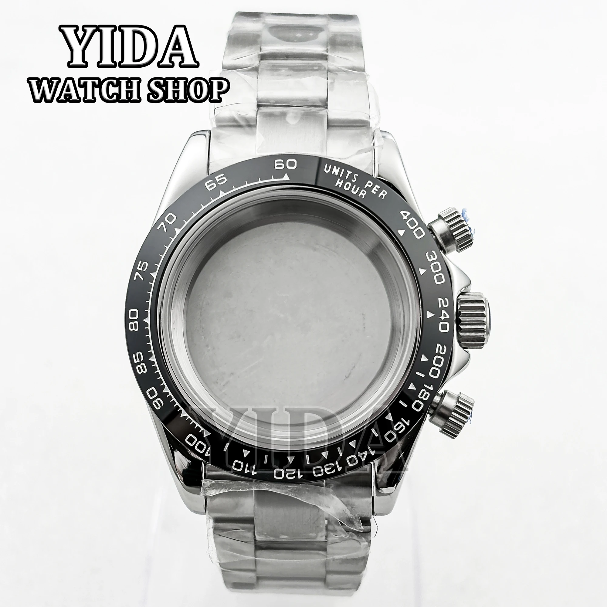 

VK63 Chronograph Case Stainless Steel Strap 100M Waterproof Sapphire Glass Fit VK63 Quartz Movement 39MM Watchcase Accessories