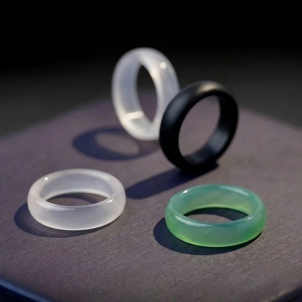 6mm Colorful Natural Agate Gemstone Rings for Women White Green Black Chalcedony Band Ring Lucky Fengshui Jade Jewelry Size 6-9