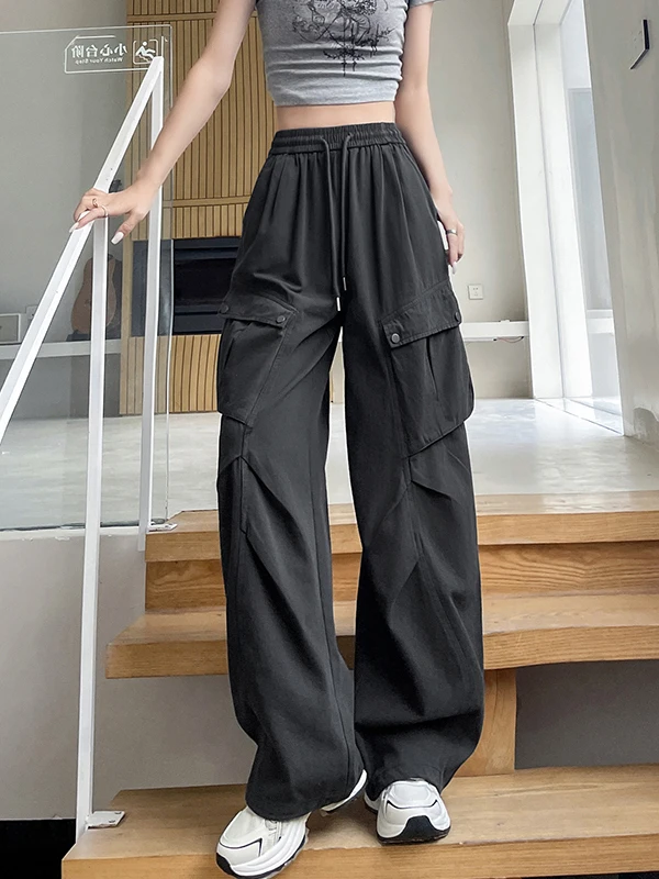 Pantaloni Americani a Vita Alta e Gamba Larga da Donna, Novità Autunno Inverno, Pantaloni Casual a Taglio Dritto con Grandi Tasche