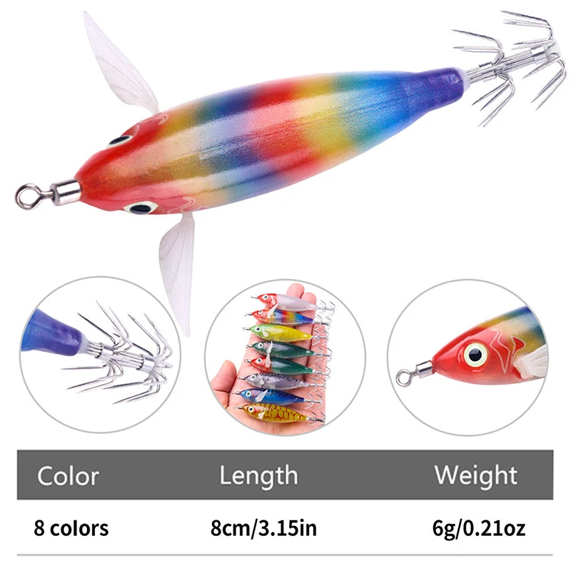 9.5cm 10g Horizontal Squid Jigs Fishing Lure Artificial Squid Hook Jigging Baits For Sea Fishing Cuttlefish EGI Luminous Box Kit