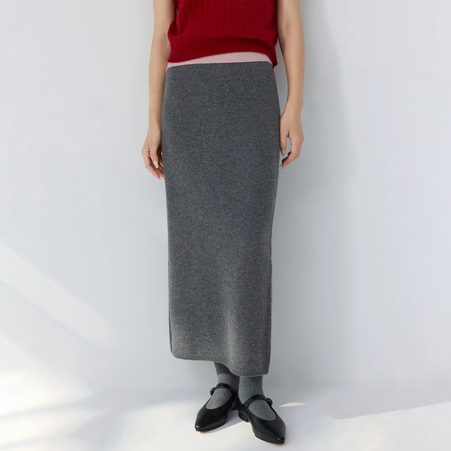 2026 New Style 100% Merino Wool Long Versatile Classic Midi Skirt Women Spring Summer Casual Elegant Soft Knitted Skirt