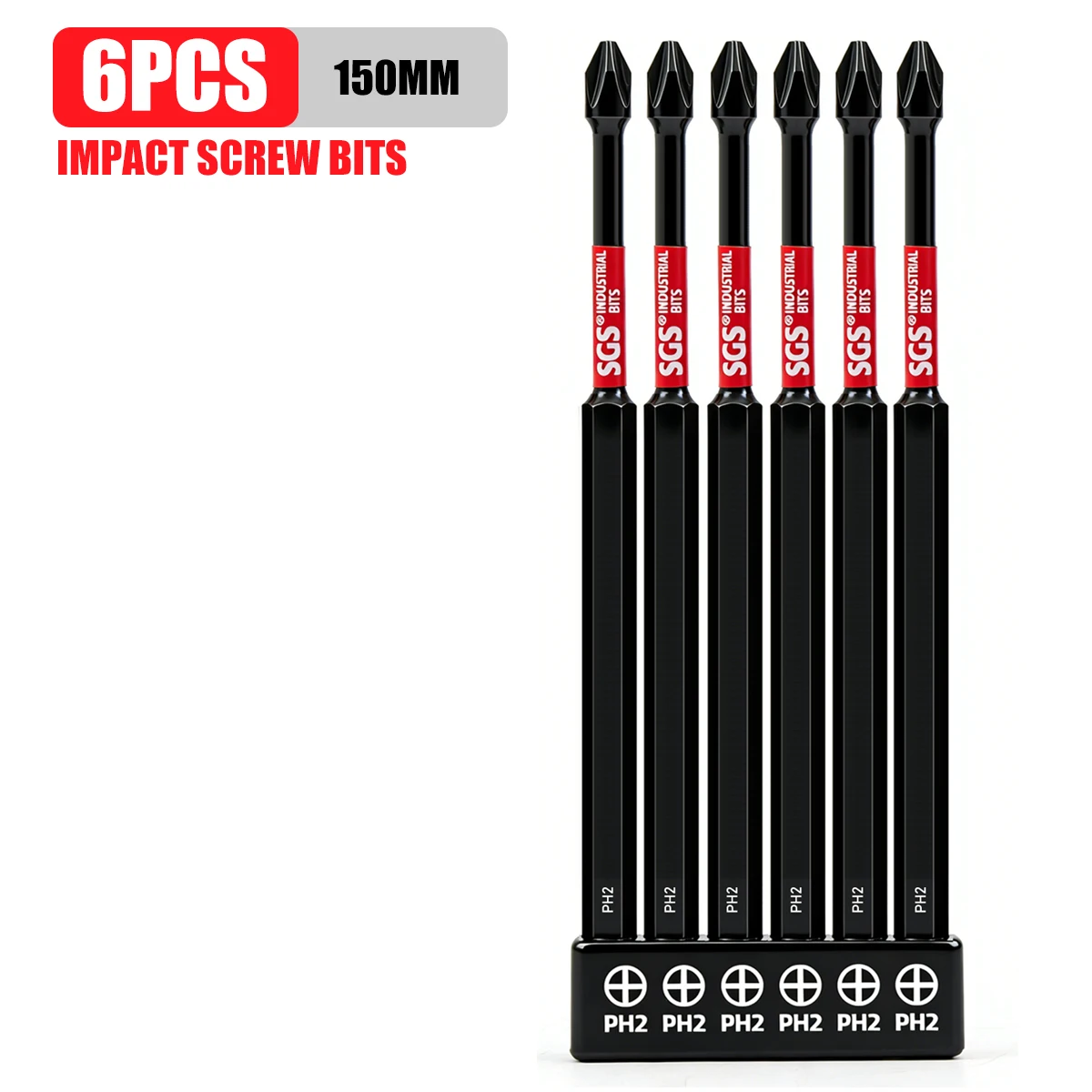 5/6-teiliges Set magnetischer Ph2-Schlagschrauberbits 25 mm-150 mm, Schraubendreherköpfe aus S2-Stahl in Industriequalität, geeignet für Elektrowerkzeuge/Möbelmontage/Gerätewartung – Detail 3