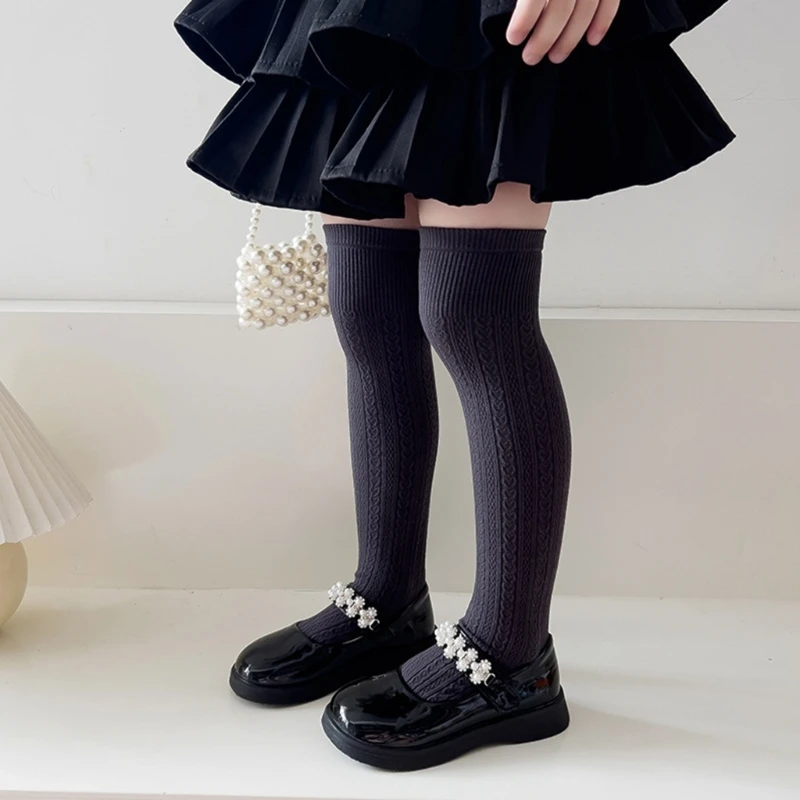 

1 Pair Cotton Stockings Kids Over the Knee Socks for School Daily Comfortable and Warm Girls Knee High Socks Solid Color