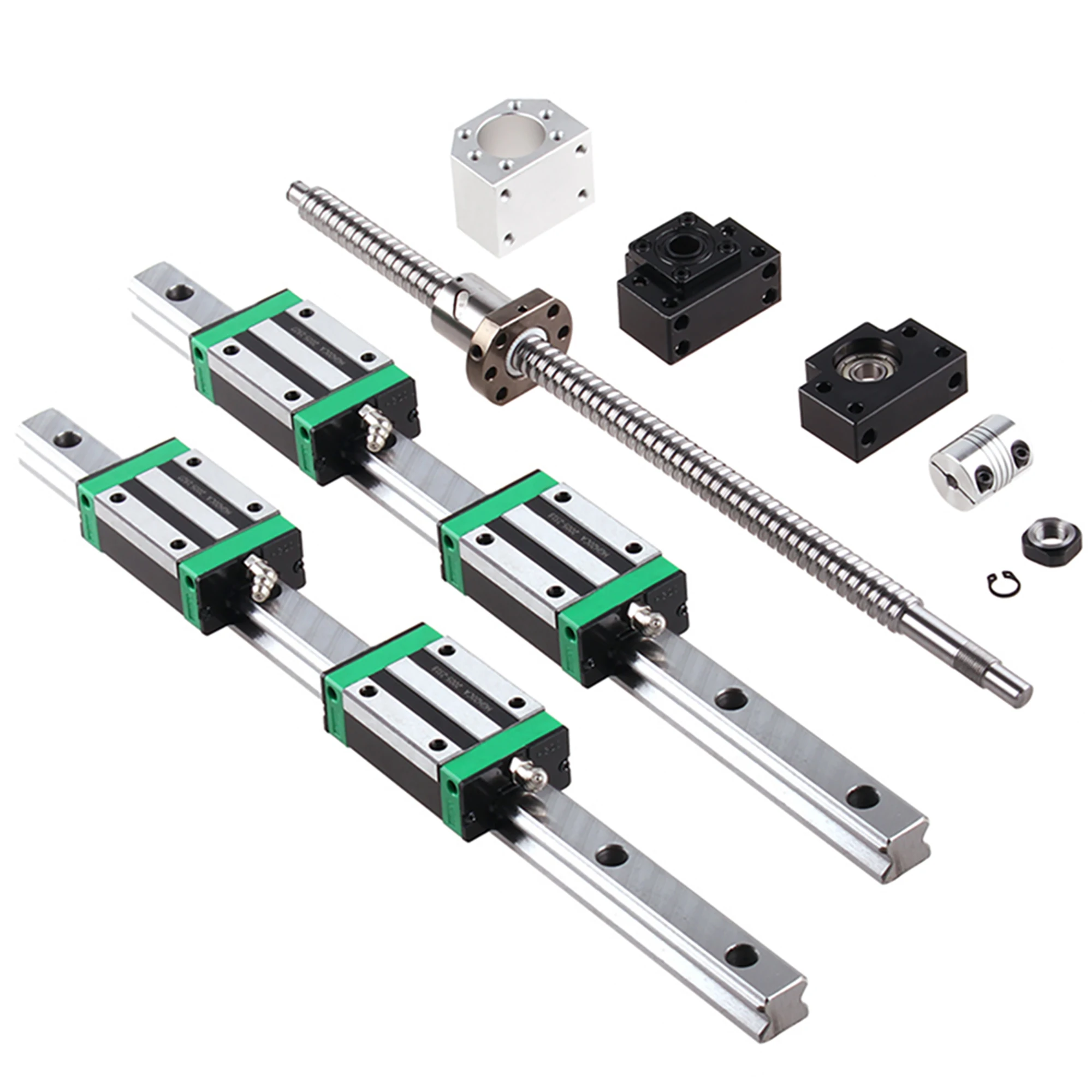 〖EU Stock〗2Pcs Square Linear Guide L1500mm & 1Pcs Ballscrew SFU2005-L1500mm with Nut &  BK/B15 End Support & Coupling