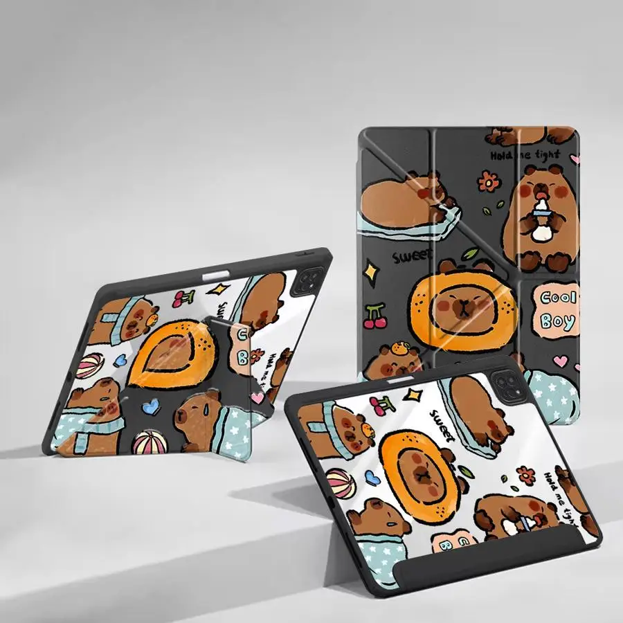 

Tablet Case For iPad Pro 11 10 9 8 7 th 12.9inch Pro 2025 Air 4 5 M3 M2 M4 11inch Mini 6 7 Holder Cover Cute Capybara