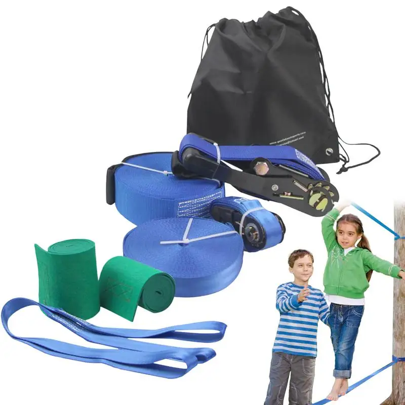 Beginner Kit Tight Rope Line For Beginners 56ft Training Line With Tree Protectors And Arm Trainer Outdoor Backyard Fun