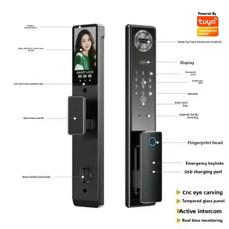 Smart Door Lock with Fingerprint and Automatic Facial Recognition Password Lock Mobile Phone Remote Intercom Surveillance