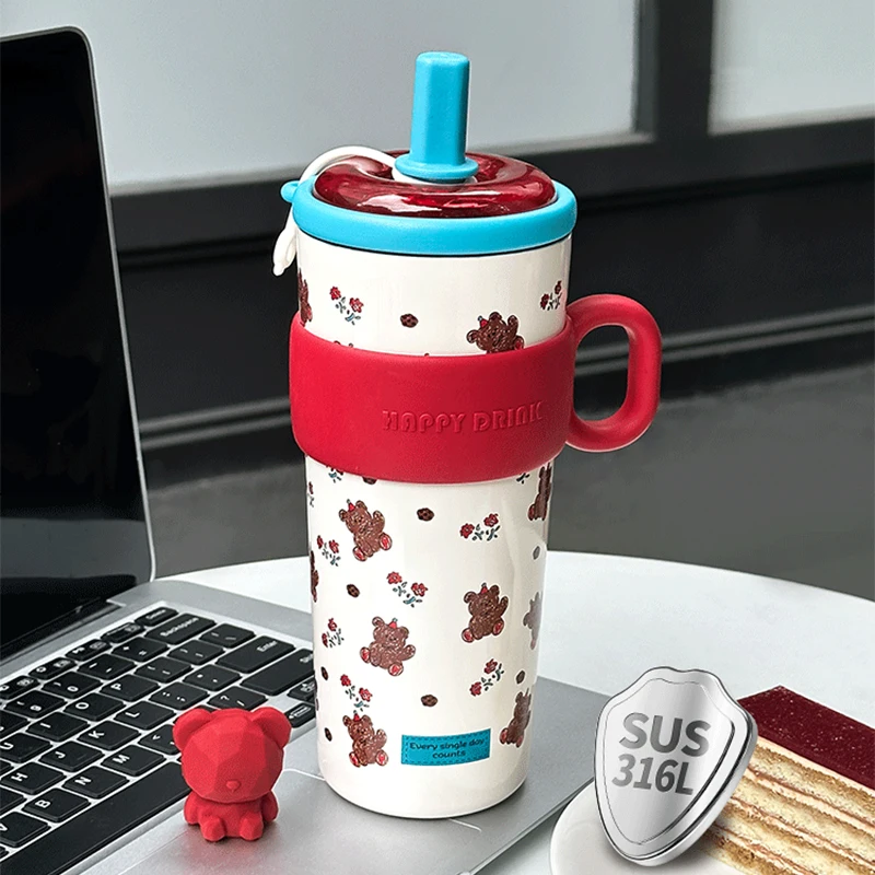 زجاجة مياه معزولة من الفولاذ المقاوم للصدأ 304 بسعة كبيرة مع شفاطة بتصميم لطيف مضاد للسقوط كوب حراري عالي الجمالي