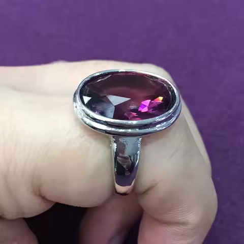 Simple Female Big Purple Zircon Stone Ring Sterling Silver Color Round Circle Finger Rings for Women Promise Wedding Jewelry
