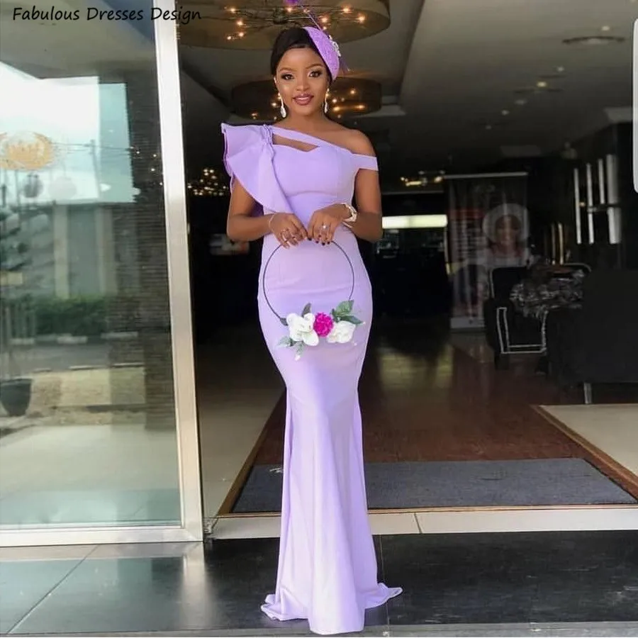 

2024 Lavender Long Mermaid Bridesmaid Dresses Formal Ruffles One Shoulder Women Sleeveless Trumpet Wedding Guest Dress Party