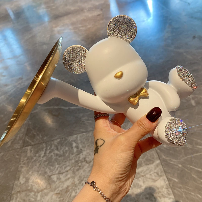 Поднос для сидения с бриллиантовым медведем, аксессуары для хранения, фигурка, держатель для ключей, украшение для стола, подарок, товары для дома