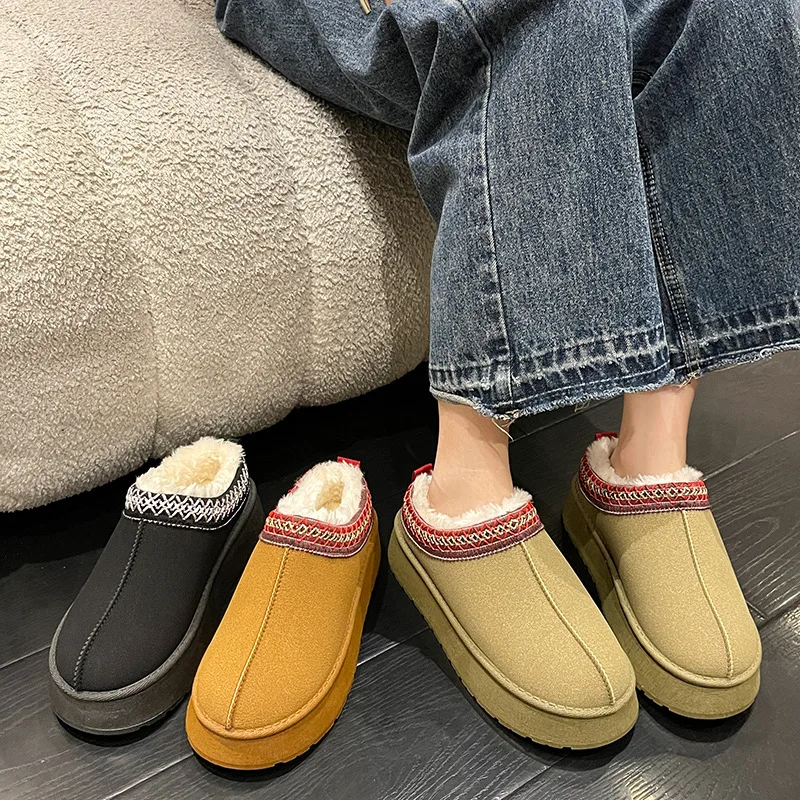 2024 Winter Thick Soled Snow Boots Women Slipper Cashmere Warm Outside Wearing Cotton Shoes Cotton Slipper Chelsea Ankle Boots