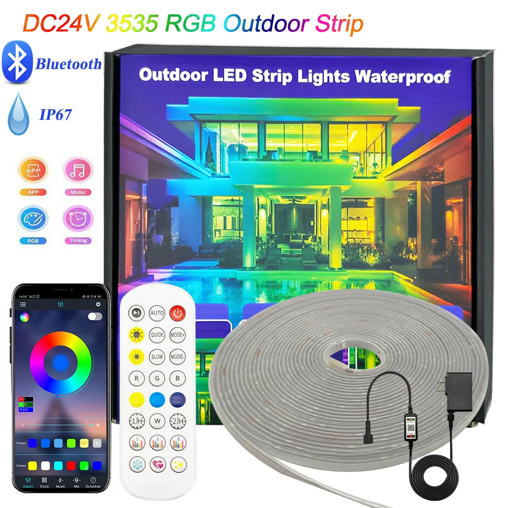 10M 30M 50M Outdoor Led RGB Strip Lights Waterproof Music Sync Bluetooth App 3535 Rope Light For Balcony Deck Roof Garden Pool