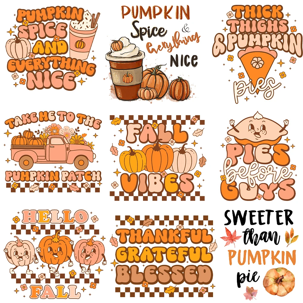 ملصقات نقل الحرارة للملابس ، الطباعة الرجعية ، الشكر الحديد على نقل بقع ، اليقطين ، الخريف #1