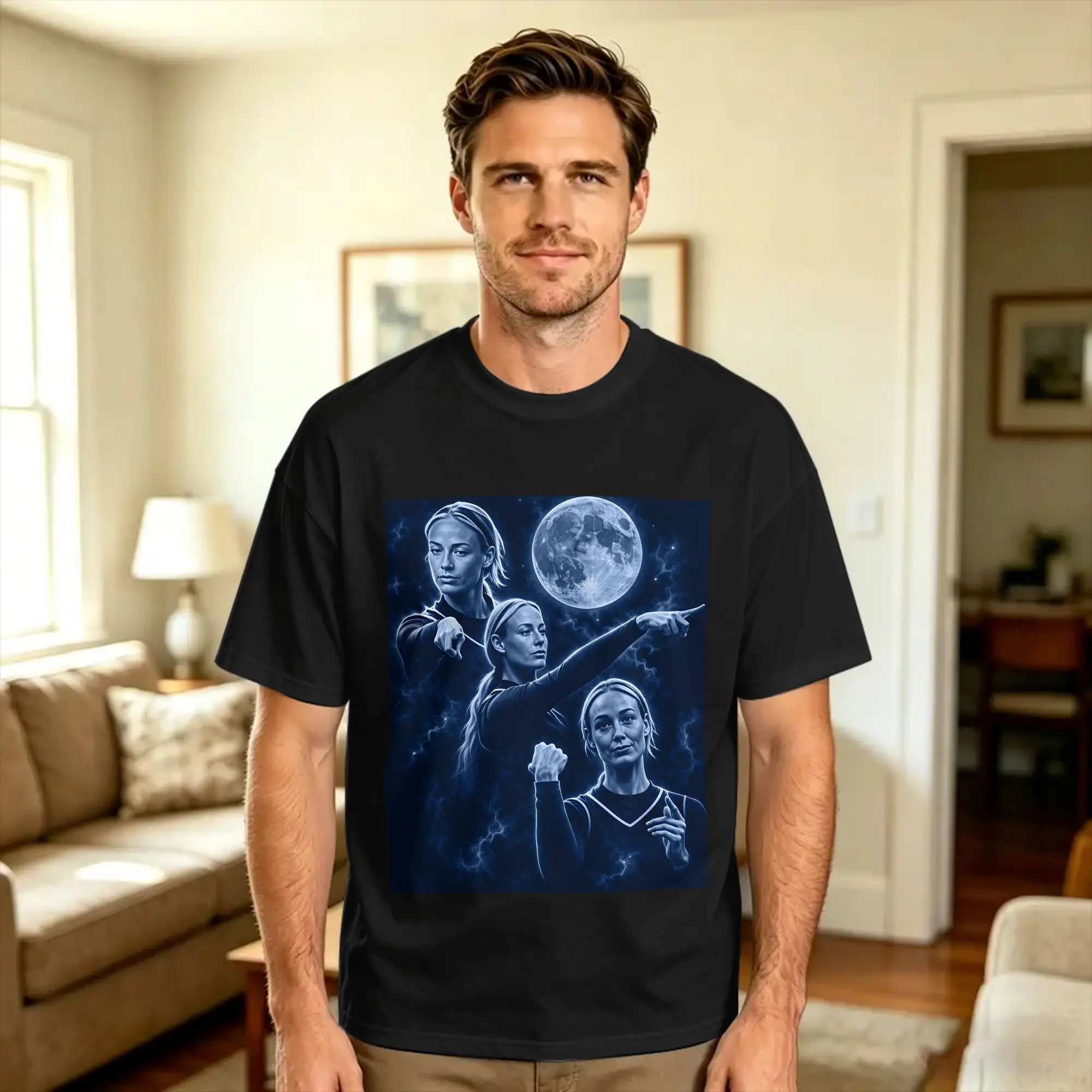 Men Sophie Cunningham pointing & moon T-Shirts 100% Cotton Tees Summer Vintage Short Sleeves T-Shirt Crewneck Trending Tee Shirt