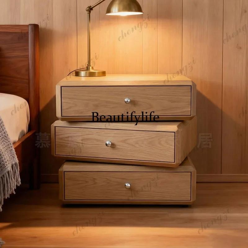 

F182 Trendy Bedside Table Wood Drawers Organizer Storage Simple Nightstand Comfortable Headboards Criado Mudo Home Furniture
