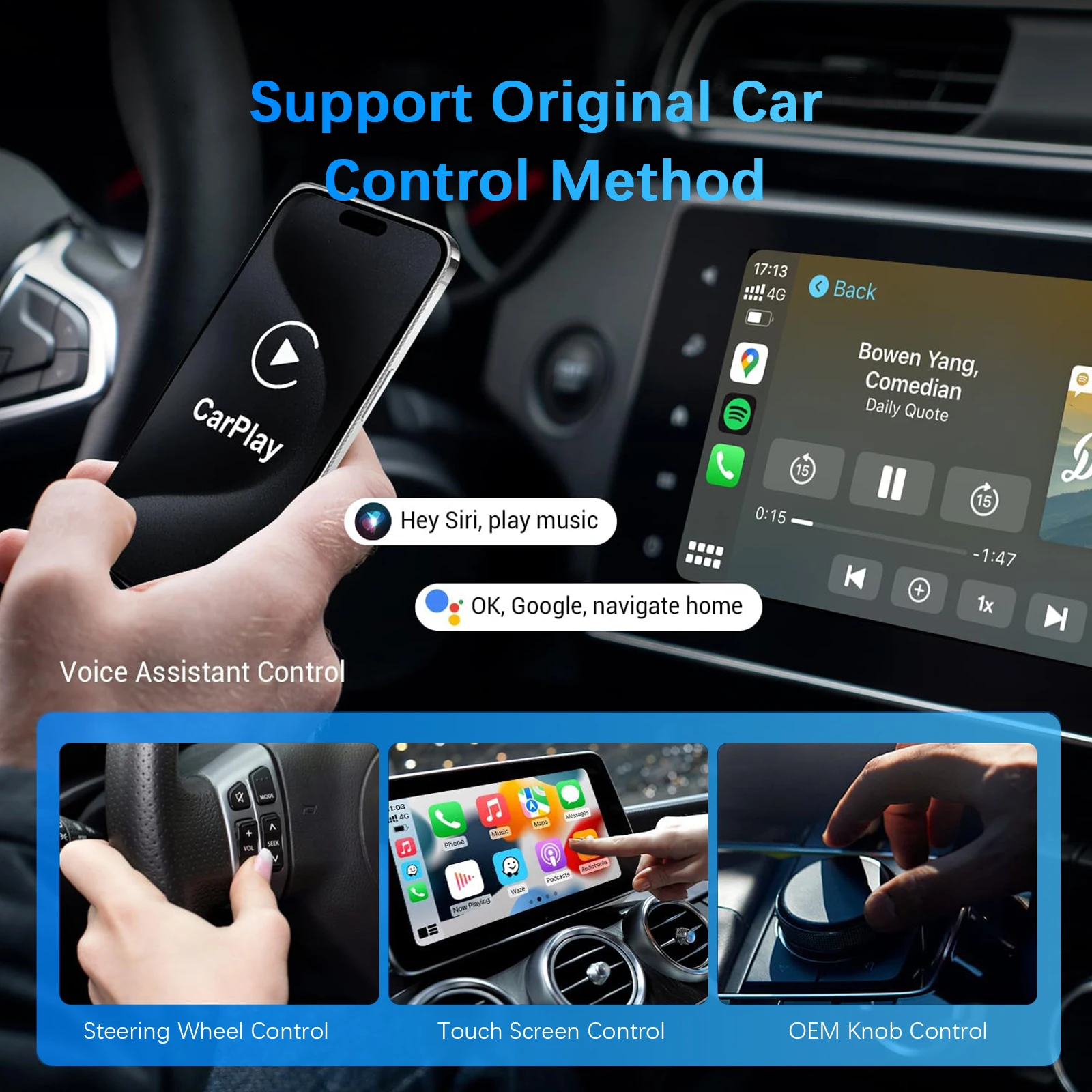 Ezonetronics Wireless CarPlay android adaptador automático para carro com fio de fábrica, CarPlay sem fio e Android auto 2 em 1